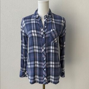 Rails Hudson plaid button down, denim blue, pink, navy& White, S, EUC